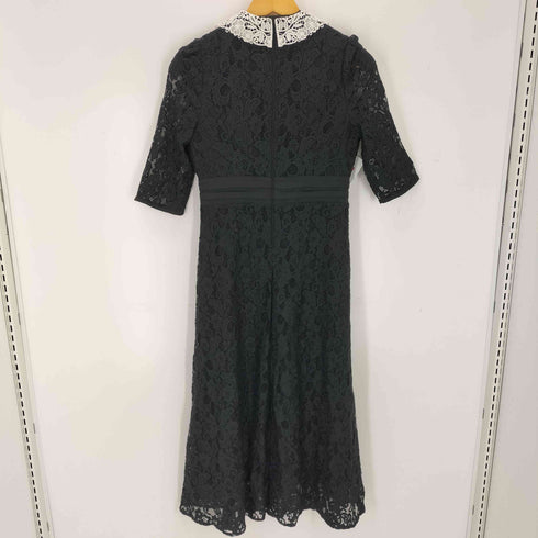 レジャ Leja レースビッグカラー花柄刺繍ウエストマークロングフレアドレスワンピース レディース 21-26
