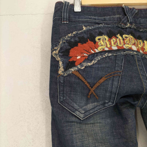 レッドペッパー RED PEPPER Y2K スカル刺繍 セミフレアデニムパンツ レディース US:26-27