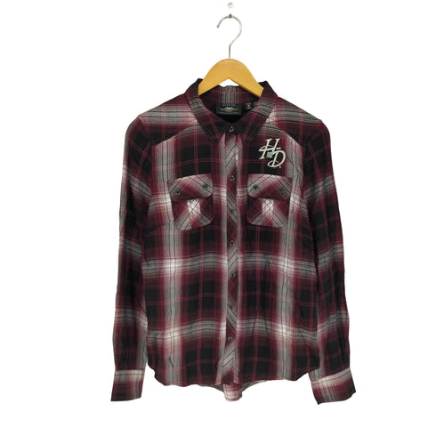 ハーレーダビッドソン HARLEY-DAVIDSON バックプリント レーヨン L/Sチェックシャツ レディース JPN:M