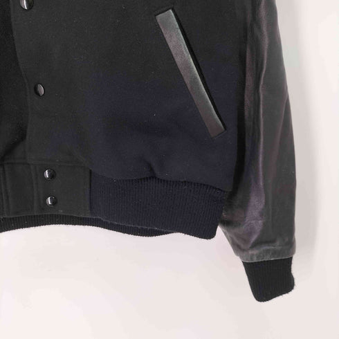 80-90s USA製 企業ロゴ刺繍 ラムレザー 切替 スタジアム ジャケット スタジャン メンズ L