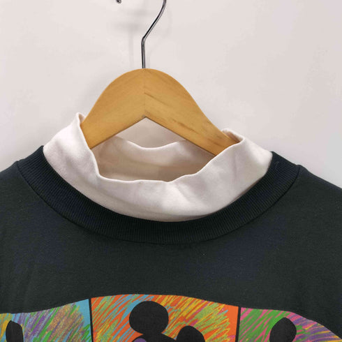 ポッポアート デザイン キャラクタープリント レイヤードネック L/S Tシャツ メンズ