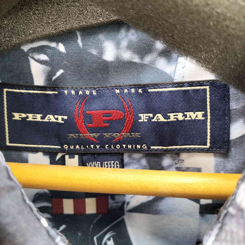 ファットファーム PHAT FARM 90S フォトグラフィックアート プリント 総柄 S/S ポリ シャツ ビッグサイズ B系 メンズ XXXL