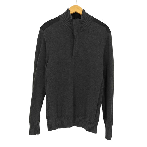 カルバンクライン CALVIN KLEIN ck刺繍 生地切替 比翼ジップ ハーフジップ ハイネック コットンニット メンズ import:L