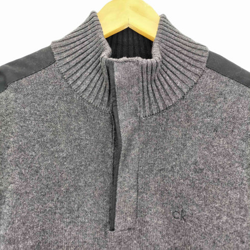 カルバンクライン CALVIN KLEIN ck刺繍 生地切替 比翼ジップ ハーフジップ ハイネック コットンニット メンズ import:L