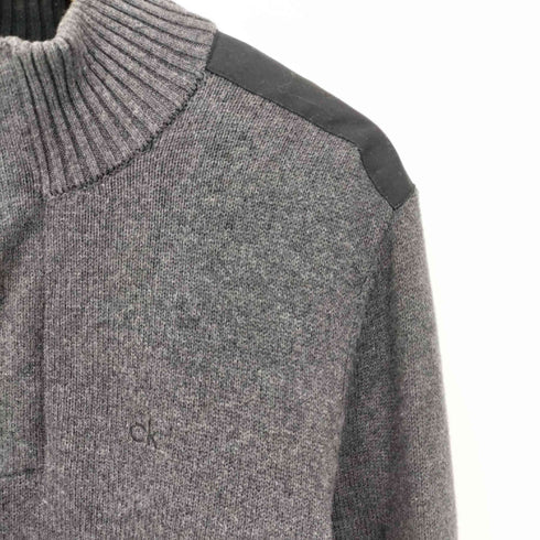 カルバンクライン CALVIN KLEIN ck刺繍 生地切替 比翼ジップ ハーフジップ ハイネック コットンニット メンズ import:L