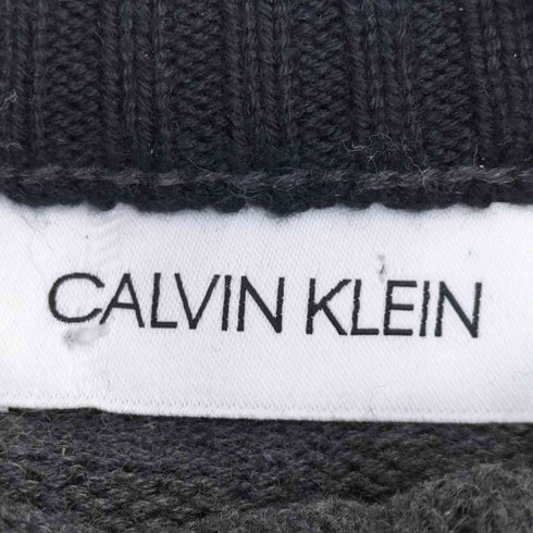 カルバンクライン CALVIN KLEIN ck刺繍 生地切替 比翼ジップ ハーフジップ ハイネック コットンニット メンズ import:L