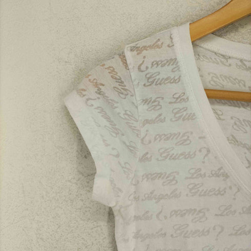 ゲス GUESS Y2K ラインストーン VネックTシャツ ピチT レディース JPN:XS