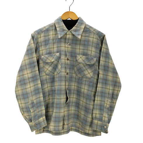 ペンドルトン PENDLETON 70-80S USA製 PURE VIRGIN WOOL バージンウール 開襟オープンカラー チェック ボード シャツ メンズ import:M