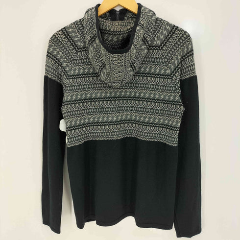 ヒステリックグラマー HYSTERIC GLAMOUR 00s Y2K アンゴラ混 ダメージ加工 サンダーノルディック ハーフジップ ニットプルオーバーフーディ メンズ JPN:L