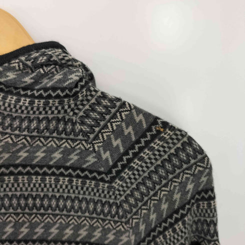 ヒステリックグラマー HYSTERIC GLAMOUR 00s Y2K アンゴラ混 ダメージ加工 サンダーノルディック ハーフジップ ニットプルオーバーフーディ メンズ JPN:L