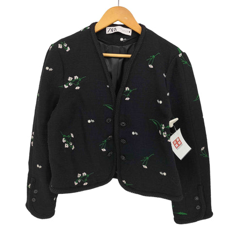 ザラ ZARA エンブロイダリー テクスチャー ジャケット レディース import:M