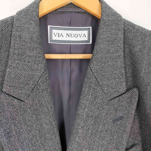 VIA NUOVA PURE CASHMERE 100% ヘリンボーン ダブル テーラードジャケット メンズ