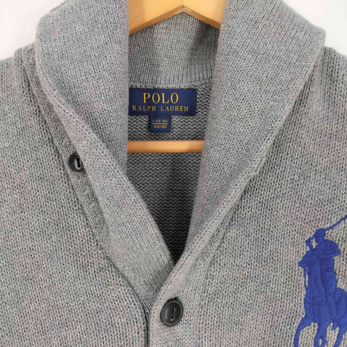 ポロラルフローレン POLO RALPH LAUREN ビックポニー刺繍 ナンバリング ツートン コットンショールカラーカーディガン レディース L(14-16)