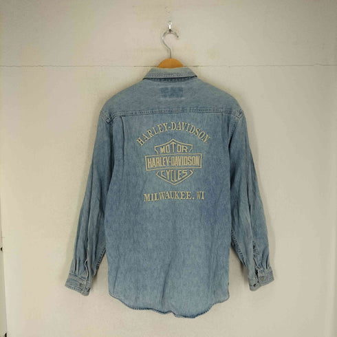 ハーレーダビッドソン HARLEY-DAVIDSON 両面刺繍 スナップボタンデニムシャツ メンズ import:M