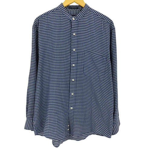 ヴァンヒューゼン VAN HEUSEN 90s 紺タグ スタンドカラー ギンガムチェック 長袖シャツ メンズ import:M