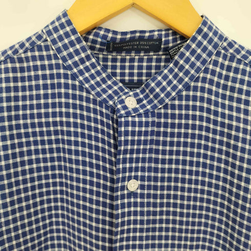 ヴァンヒューゼン VAN HEUSEN 90s 紺タグ スタンドカラー ギンガムチェック 長袖シャツ メンズ import:M