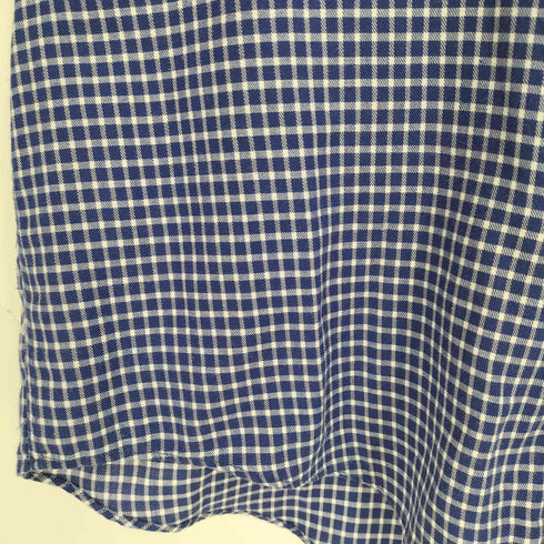 ヴァンヒューゼン VAN HEUSEN 90s 紺タグ スタンドカラー ギンガムチェック 長袖シャツ メンズ import:M