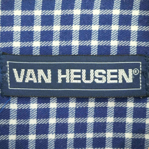 ヴァンヒューゼン VAN HEUSEN 90s 紺タグ スタンドカラー ギンガムチェック 長袖シャツ メンズ import:M