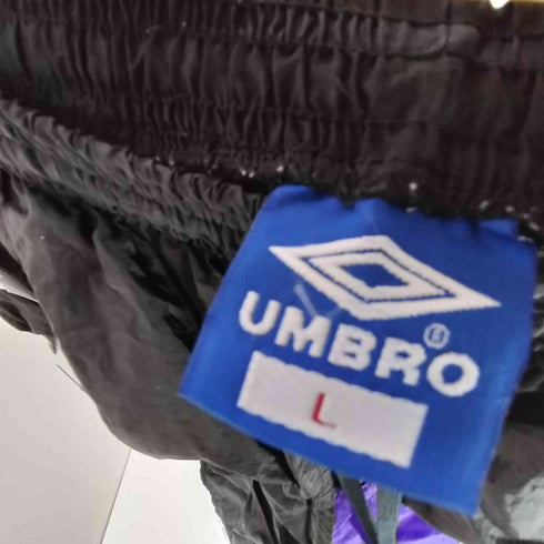 アンブロ UMBRO 90S USA製 紺タグ OLD ロゴ刺繍 スイッチングカラー ナイロン ショーツ ハーフ パンツ メンズ L