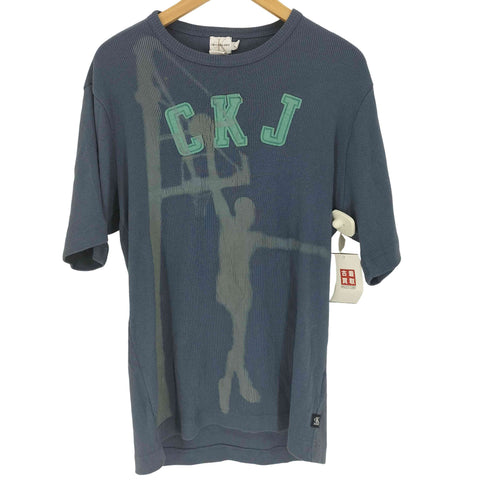 カルバンクラインジーンズ Calvin Klein Jeans 90S ロゴ ワッペン リブ編み ペイント クルーネック S/S Tシャツ メンズ import:XL