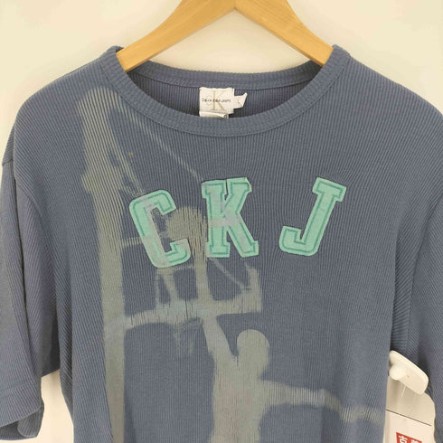 カルバンクラインジーンズ Calvin Klein Jeans 90S ロゴ ワッペン リブ編み ペイント クルーネック S/S Tシャツ メンズ import:XL