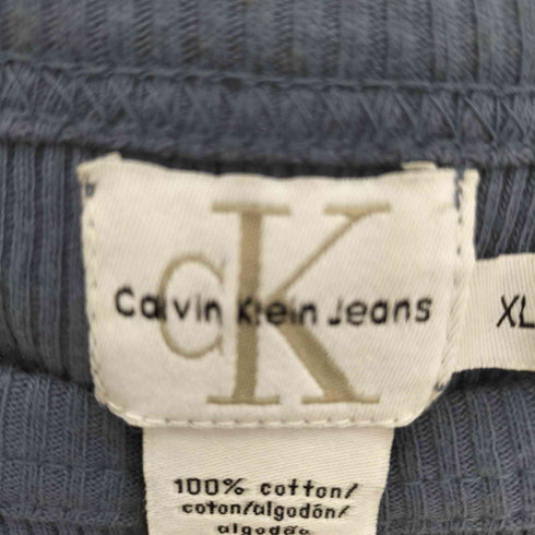 カルバンクラインジーンズ Calvin Klein Jeans 90S ロゴ ワッペン リブ編み ペイント クルーネック S/S Tシャツ メンズ import:XL