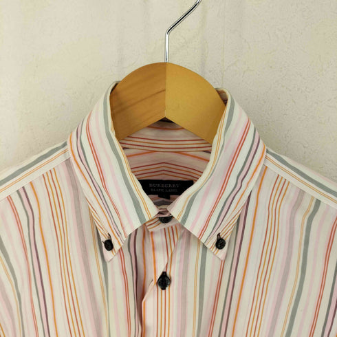 バーバリーブラックレーベル BURBERRY BLACK LABEL ホース刺繍ロゴ マルチストライプシャツ メンズ 1