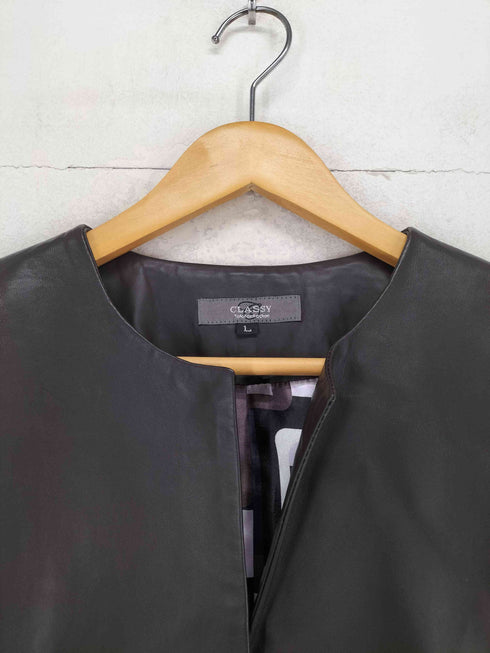 CLASSY lamb leather ラムレザーノーカラーコート レディース L