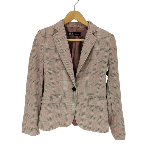 ザラ ZARA チェック柄 シングルブレスト テーラード ジャケット レディース US:0-2