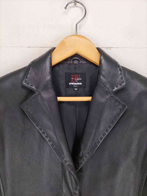 FIGARO lamb leather ラムレザー比翼3Bテーラードジャケット レディース 38