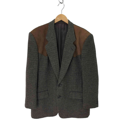 コムデギャルソンオム COMME des GARCONS HOMME 80S AD1989 田中オム 千鳥格子 牛革 スウェード切替 総裏 2B テーラード ジャケット メンズ JPN:M