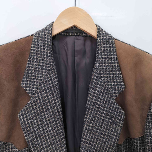 コムデギャルソンオム COMME des GARCONS HOMME 80S AD1989 田中オム 千鳥格子 牛革 スウェード切替 総裏 2B テーラード ジャケット メンズ JPN:M