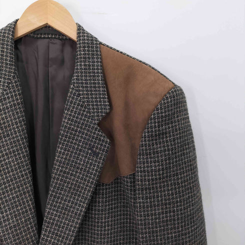 コムデギャルソンオム COMME des GARCONS HOMME 80S AD1989 田中オム 千鳥格子 牛革 スウェード切替 総裏 2B テーラード ジャケット メンズ JPN:M