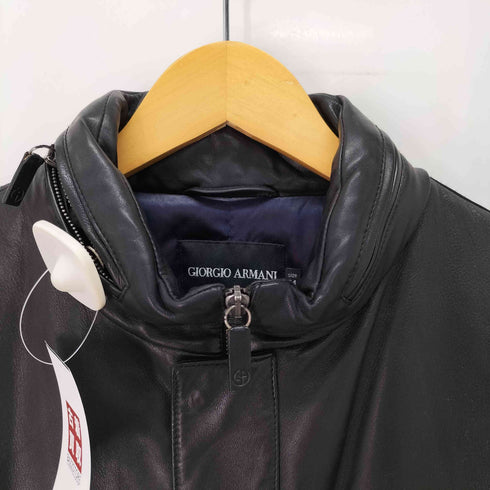 ジョルジオアルマーニ Giorgio Armani 90S 黒タグ BORGO21 ラムレザー ダウンコート ダブルジップ LAMPO パッカブルフード メンズ EUR:54