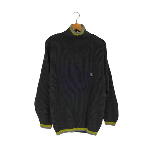 ステューシー Stussy 90S 紺タグ SSリンクロゴ 畦編み ハーフジップニット メンズ import:S
