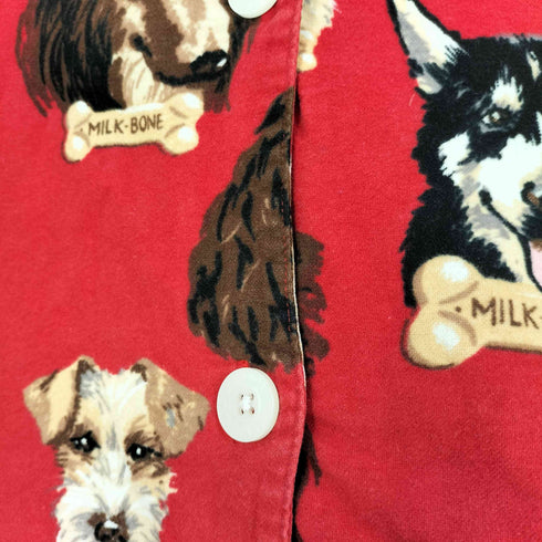 犬 ワンちゃん 総柄 フランネル パジャマ オープンカラー シャツ レディース
