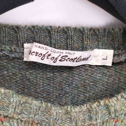 Glencroft of Scotland 90s ドット柄 スコットランド製 バーズアイ ウールニット メンズ JPN:L