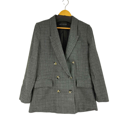 ザラ ZARA チェック柄 ダブルテーラードジャケット レディース import:L