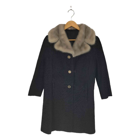 襟ファー 凹凸 アストラカンロングコート レディース