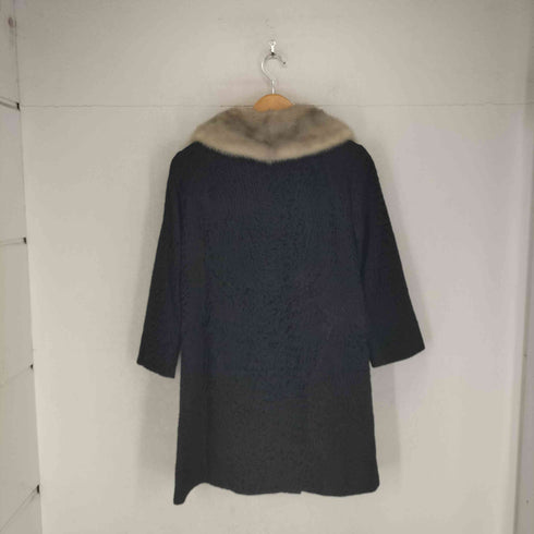 襟ファー 凹凸 アストラカンロングコート レディース