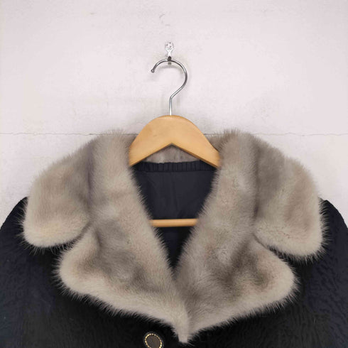 襟ファー 凹凸 アストラカンロングコート レディース