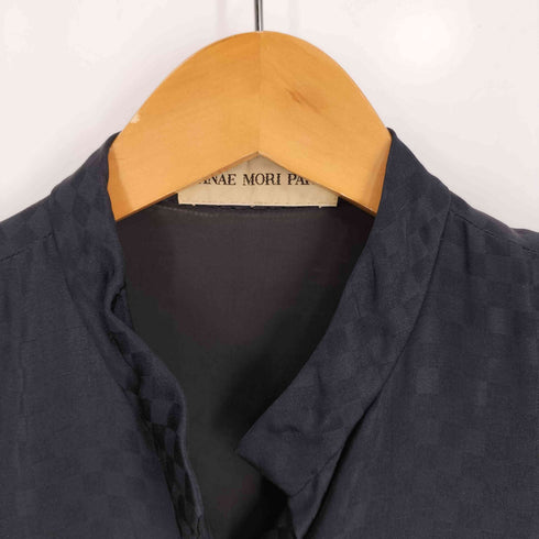 ハナエモリ HANAE MORI シルク100% ブロックチェック スタンドカラーワンピース レディース 9A3
