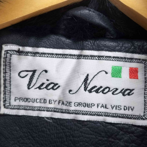 ヴィア ヌーヴァ VIA NUOVA Italian Lamb ダブルボタン ファー付きレザーコート レディース JPN:38