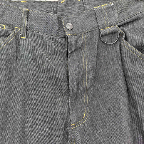 エーアイイー AiE 膝シンチバック サイドジップ インディゴ ワイド ブラックデニム パンツ メンズ