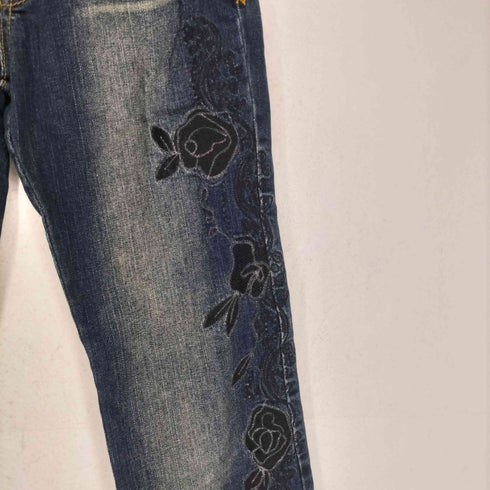 JAEN CREMENT Y2K 薔薇ラメ刺繍 セミフレアデニム レディース ウエスト67 ヒップ93