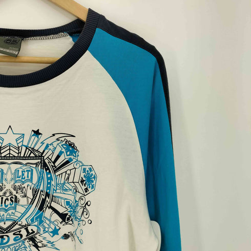 フィフティーファイブディーエスエル 55DSL 90-00s Y2K フロントプリント ラグランロングスリーブカットソー メンズ import:L