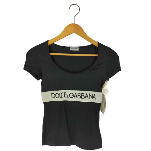 ドルチェアンドガッバーナ DOLCE&GABBANA UNDER WEAR イタリア製 フリル ストレッチ ロゴテープ Uネックカットソー レディース