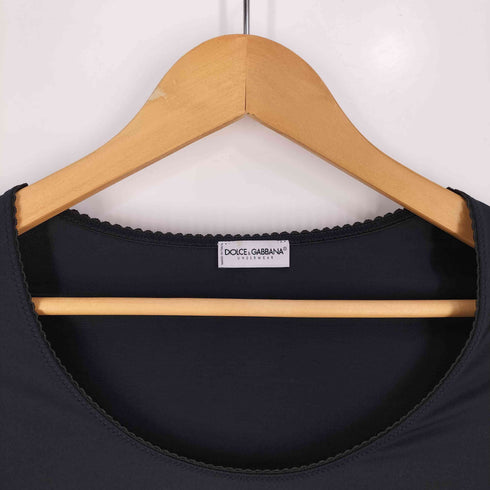 ドルチェアンドガッバーナ DOLCE&GABBANA UNDER WEAR イタリア製 フリル ストレッチ ロゴテープ Uネックカットソー レディース