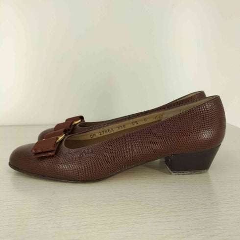 サルヴァトーレフェラガモ Salvatore Ferragamo リザード型押し ヴァラリボンパンプス レディース US:6.5