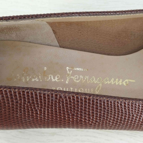 サルヴァトーレフェラガモ Salvatore Ferragamo リザード型押し ヴァラリボンパンプス レディース US:6.5